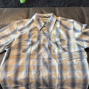Casual Men's Light Blue Plaid Button-Down Shirt